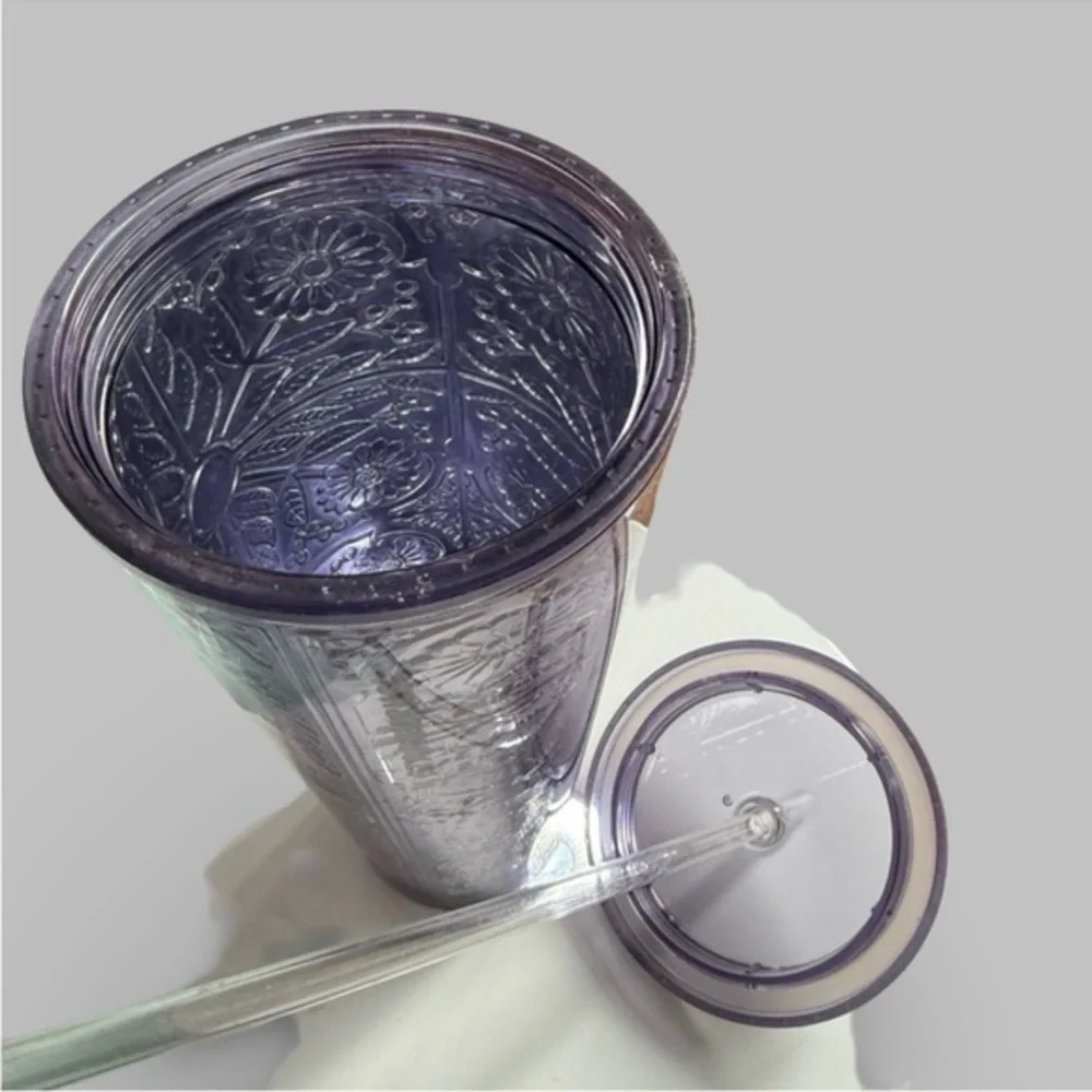 Starbucks 2017 Lavender Floral Iridescent Stainless Steel Cold Cup 24 oz Venti